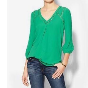 Sabine Green Lace Trim V-Neck Blouse Small